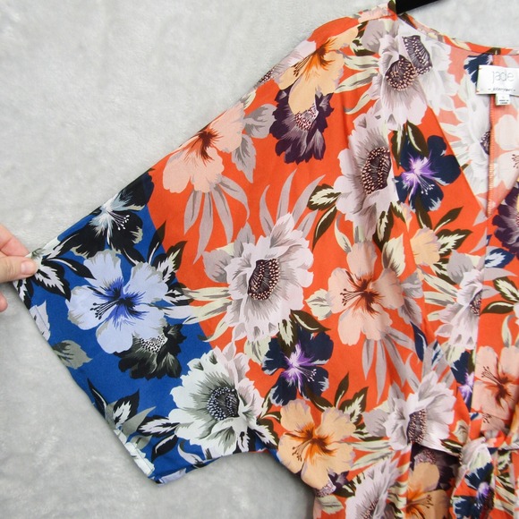 Johnny Was Jade Dress Large Deepika Tie Front Midi Floral Silky Orange Womens - Picture 11 of 16